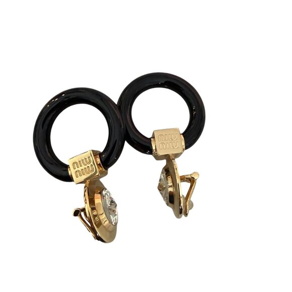 Miu Miu SIO079 Plex Circle Cry Gold & Black Circle Crystal Acetate Drop Earrings - Picture 3 of 11